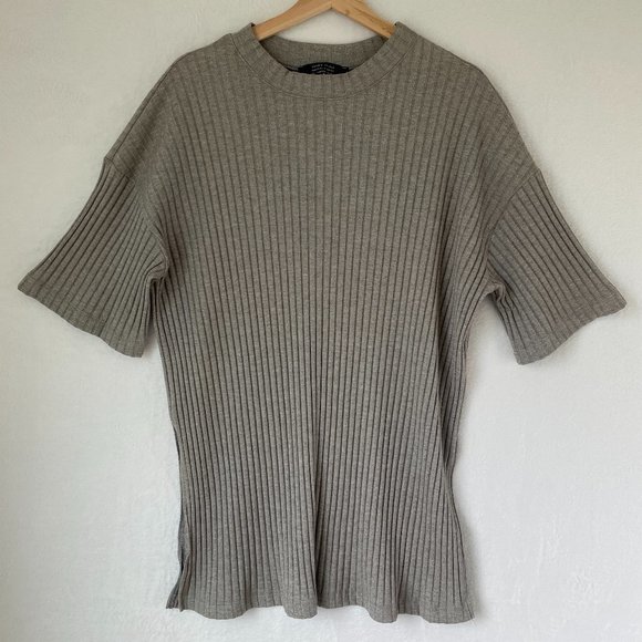 Dressed in LALA Tops - Dressed in LALA Womens Gray Oversized Ribbed Short Sleeve Tee Shirt Size Medium